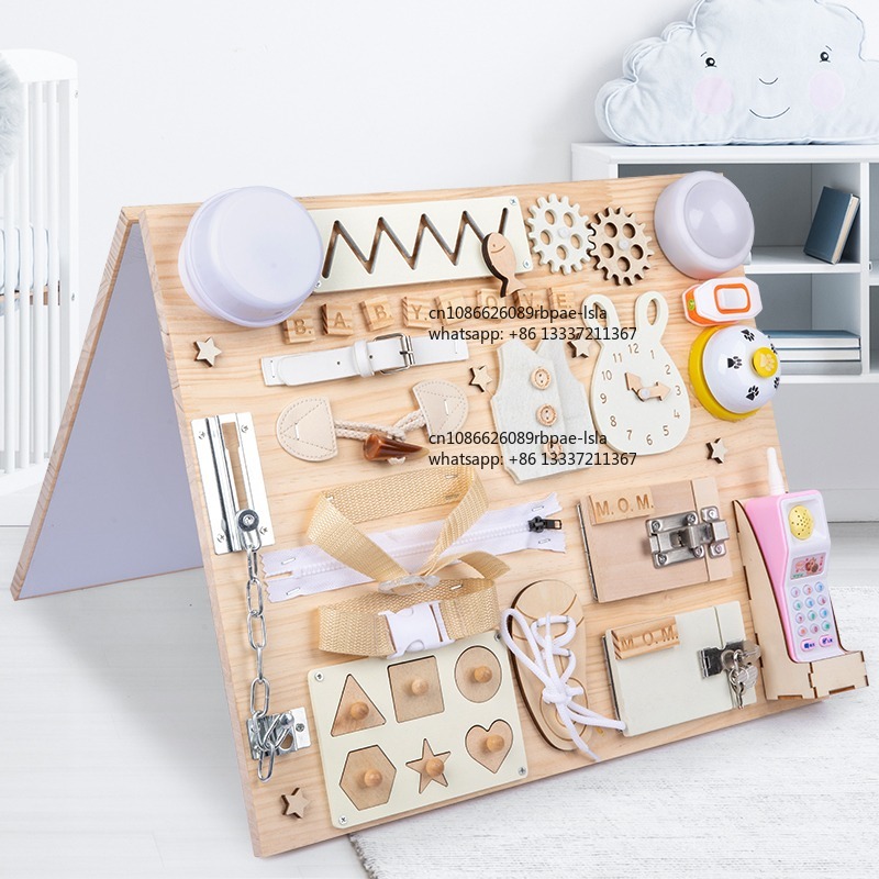 Brinquedo Sensorial de Madeira - Montessori Wooden Busy Board Toddler avaliação e preço